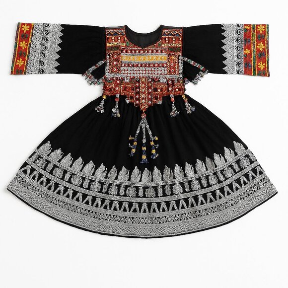 Afghan Afgani Tribal Kuchi Boho handmade embroidery beaded coins Turkmen dress - Picture 1 of 15